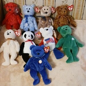 Ty Beanie Babies Plush Toy Collection - Red, Blue, Green, Brown